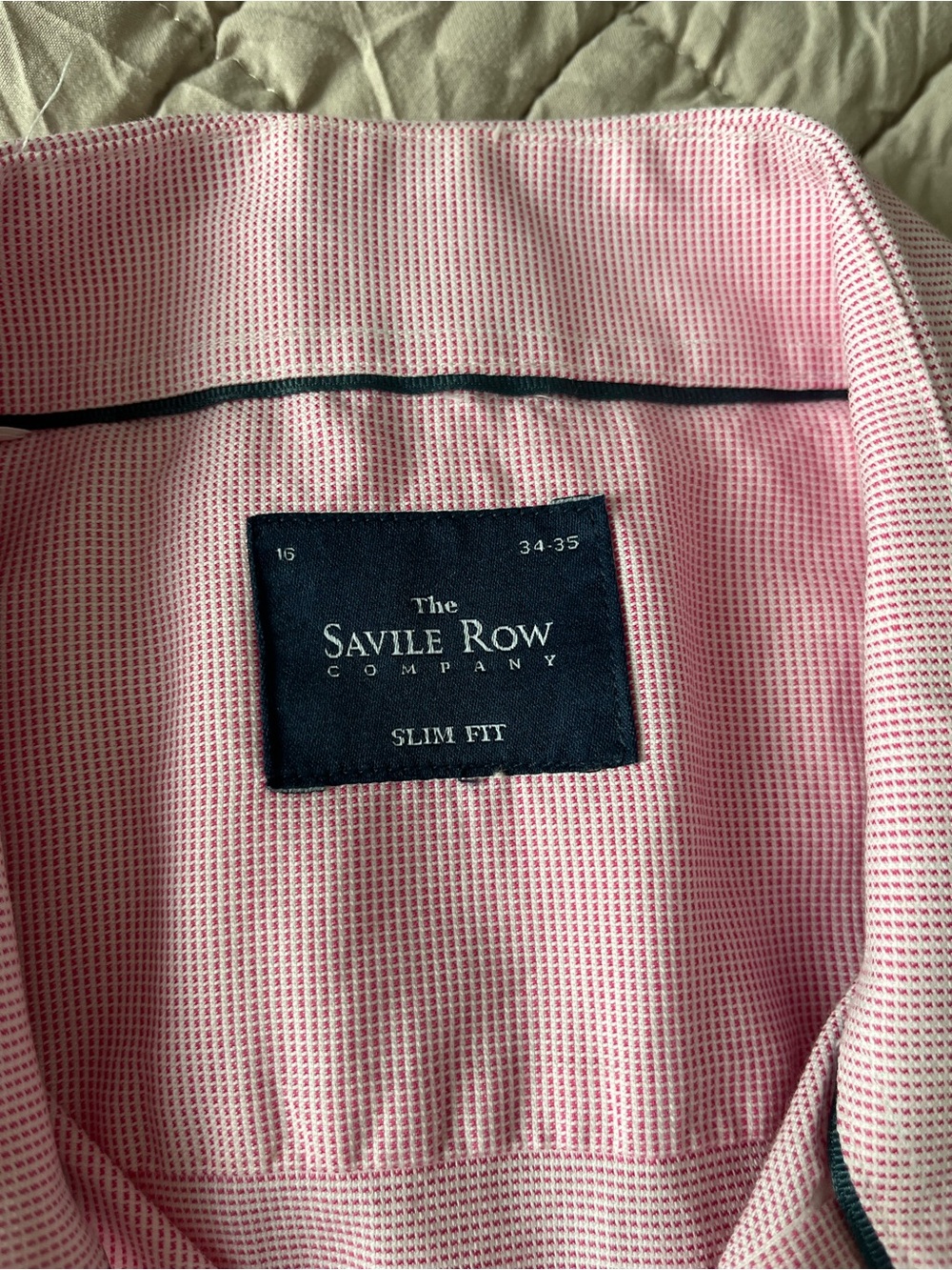 Men’s Pink Savile Row Slim Fit Dress Shirt 100% Cotton Size 16 34/35 - Picture 3 of 4